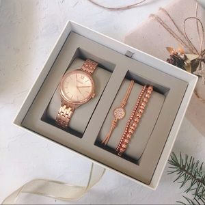NWT Fossil Rose Gold Watch Bracelets Set